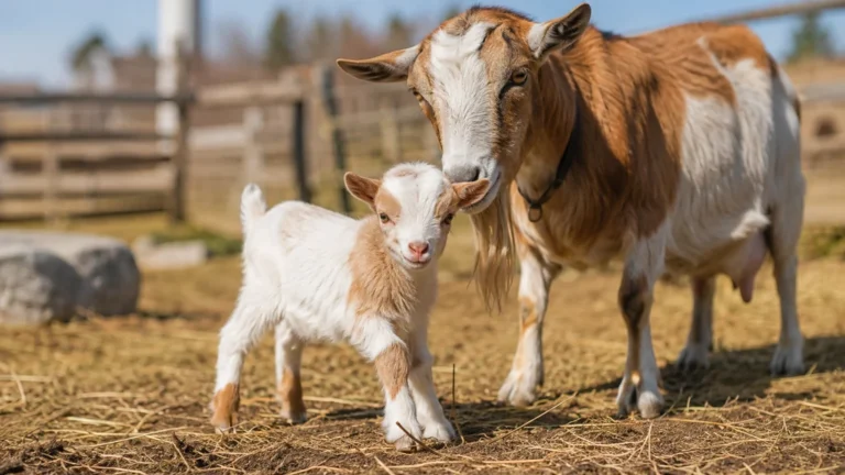 Chevreau debout près de sa mère chèvre dans un enclos
