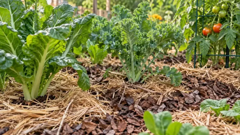 Paillis organique réparti autour de légumes sans toucher leurs tiges
